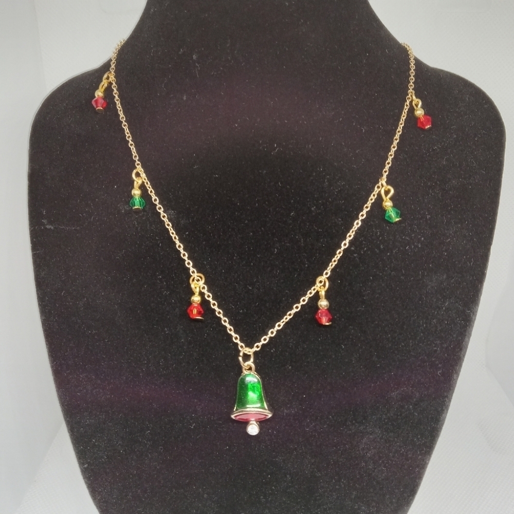 Hand Crafted Gold Necklace with Red and Green Accents